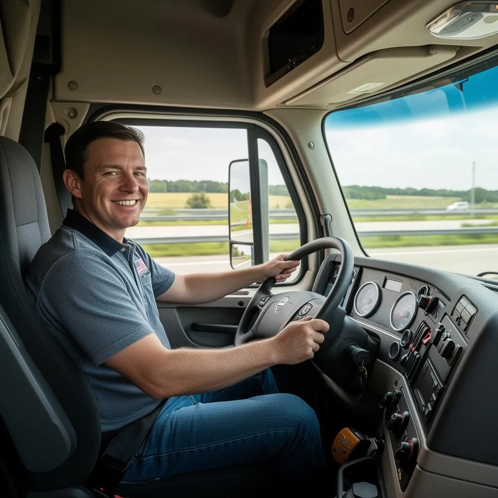 AZT Autos company driver on the road in a late-model tractor