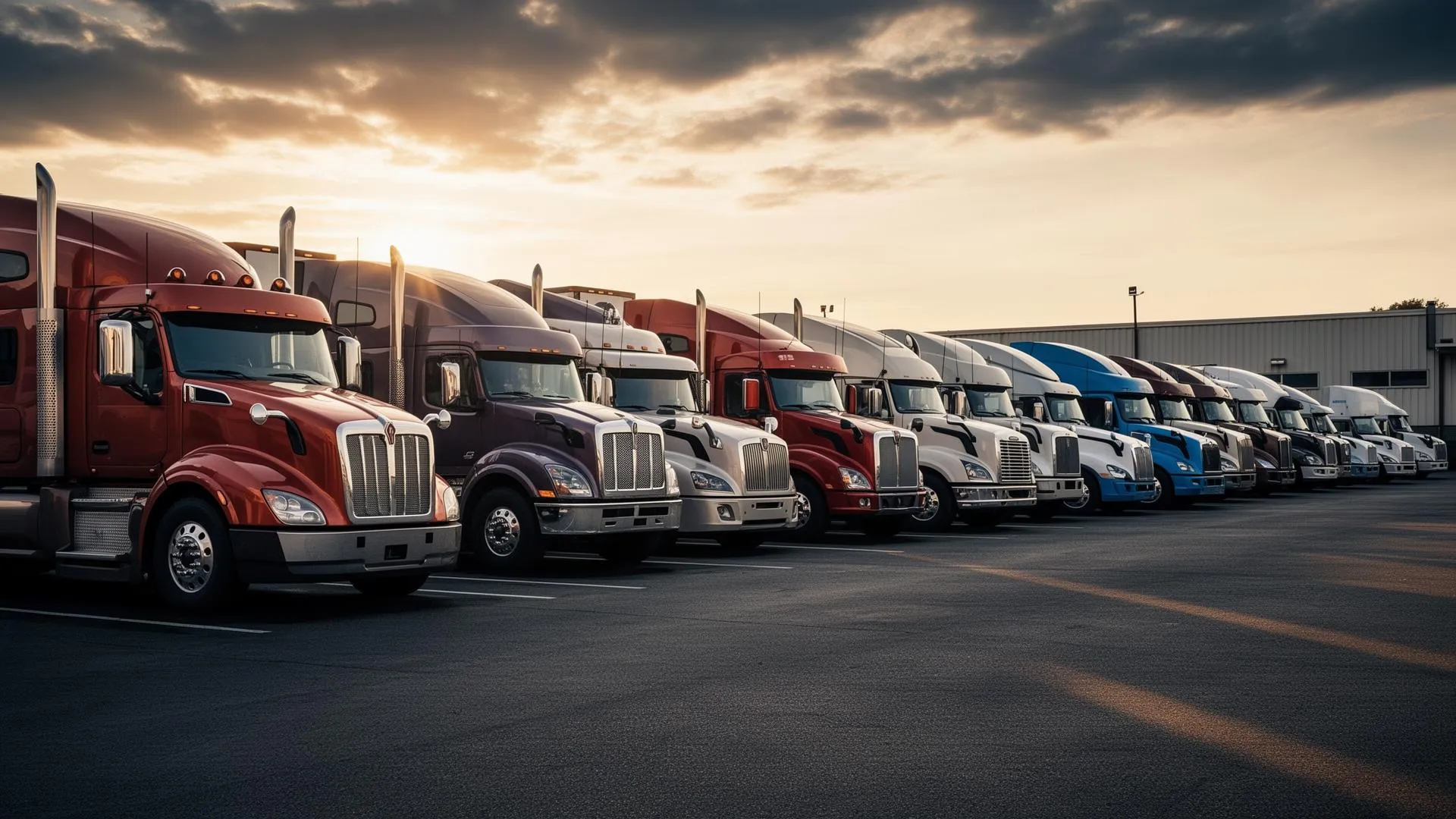 AZT Autos fleet of late-model semi-trucks lined up at the yard