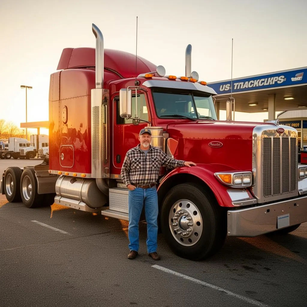 Owner-operator's truck parked at an AZT Autos freight terminal